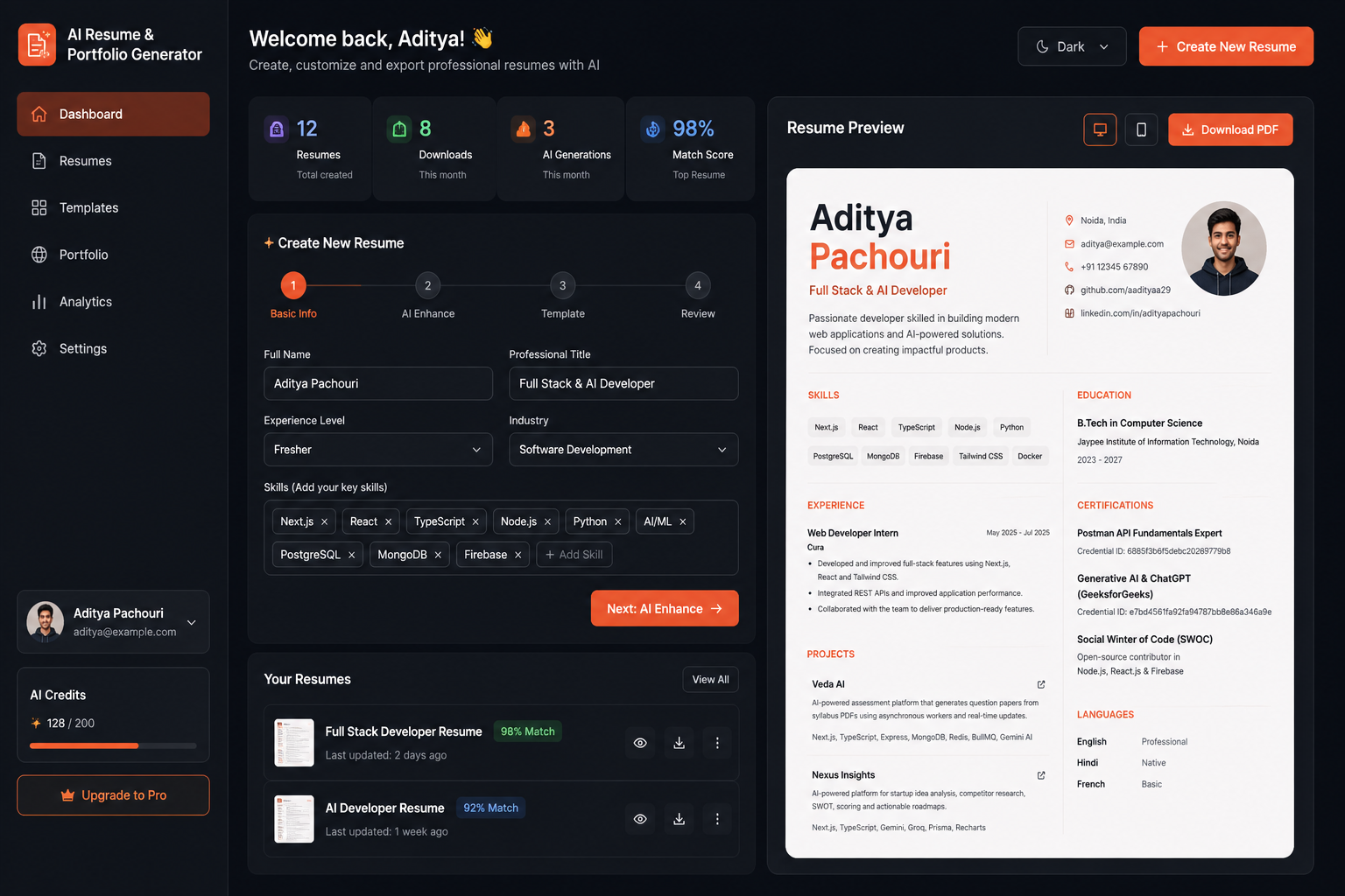 AI Resume & Portfolio Generator